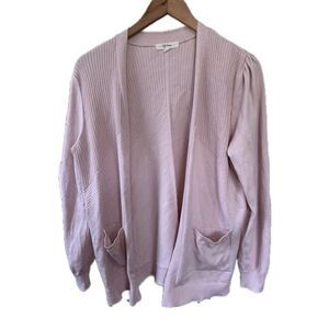 Peyton Primrose Women's Powder Pink Mix Ribbed Front Pockets Open Cardigan L